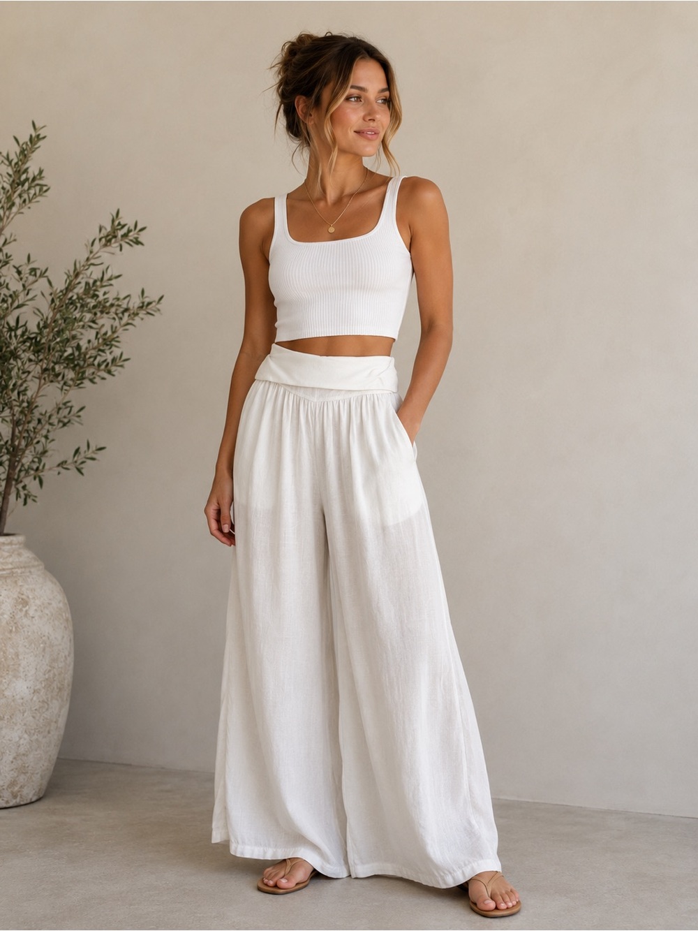 Hollister White Flowing wide leg pants
